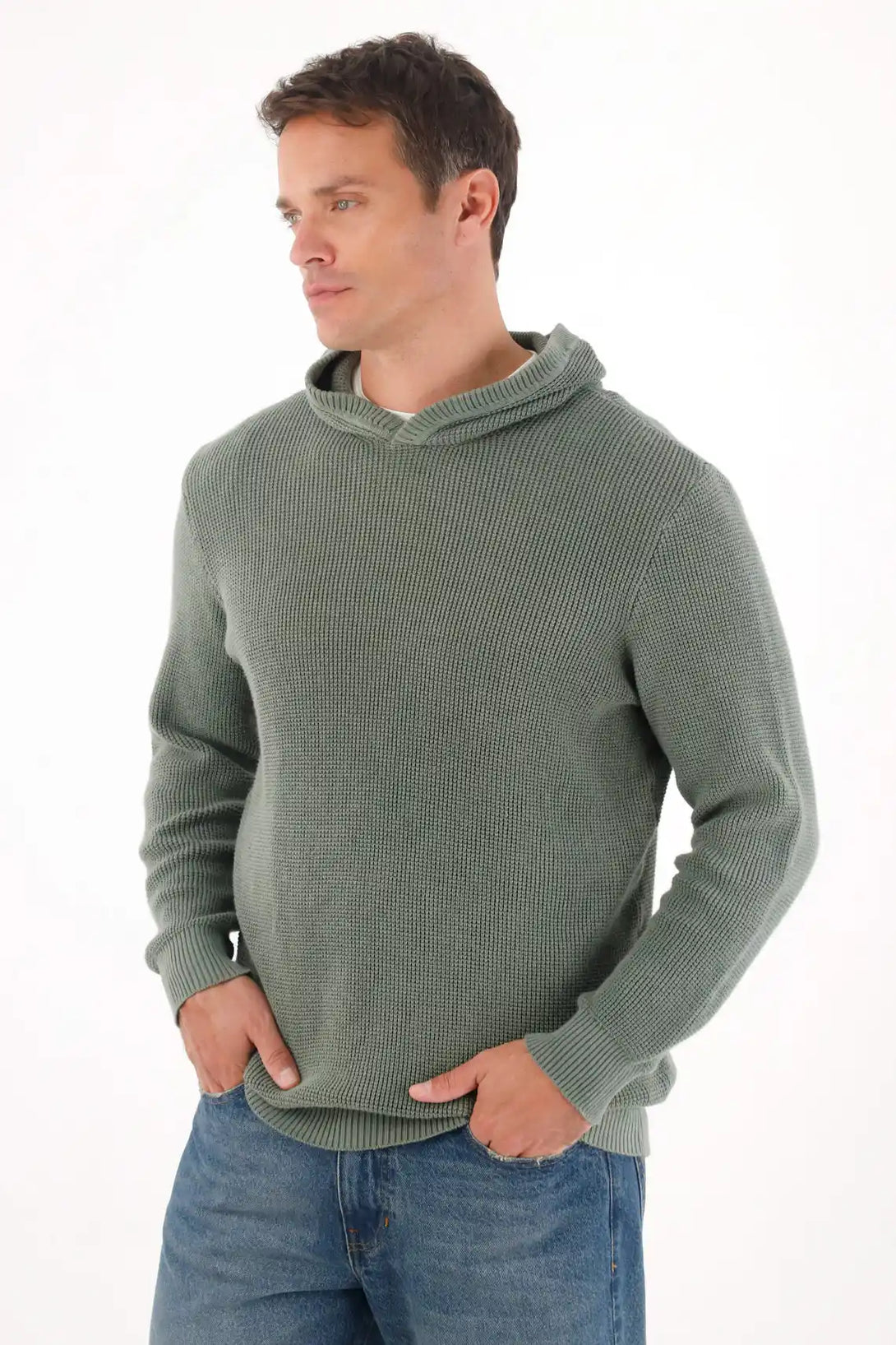Buzo tipo hoodie tejido verde para hombre