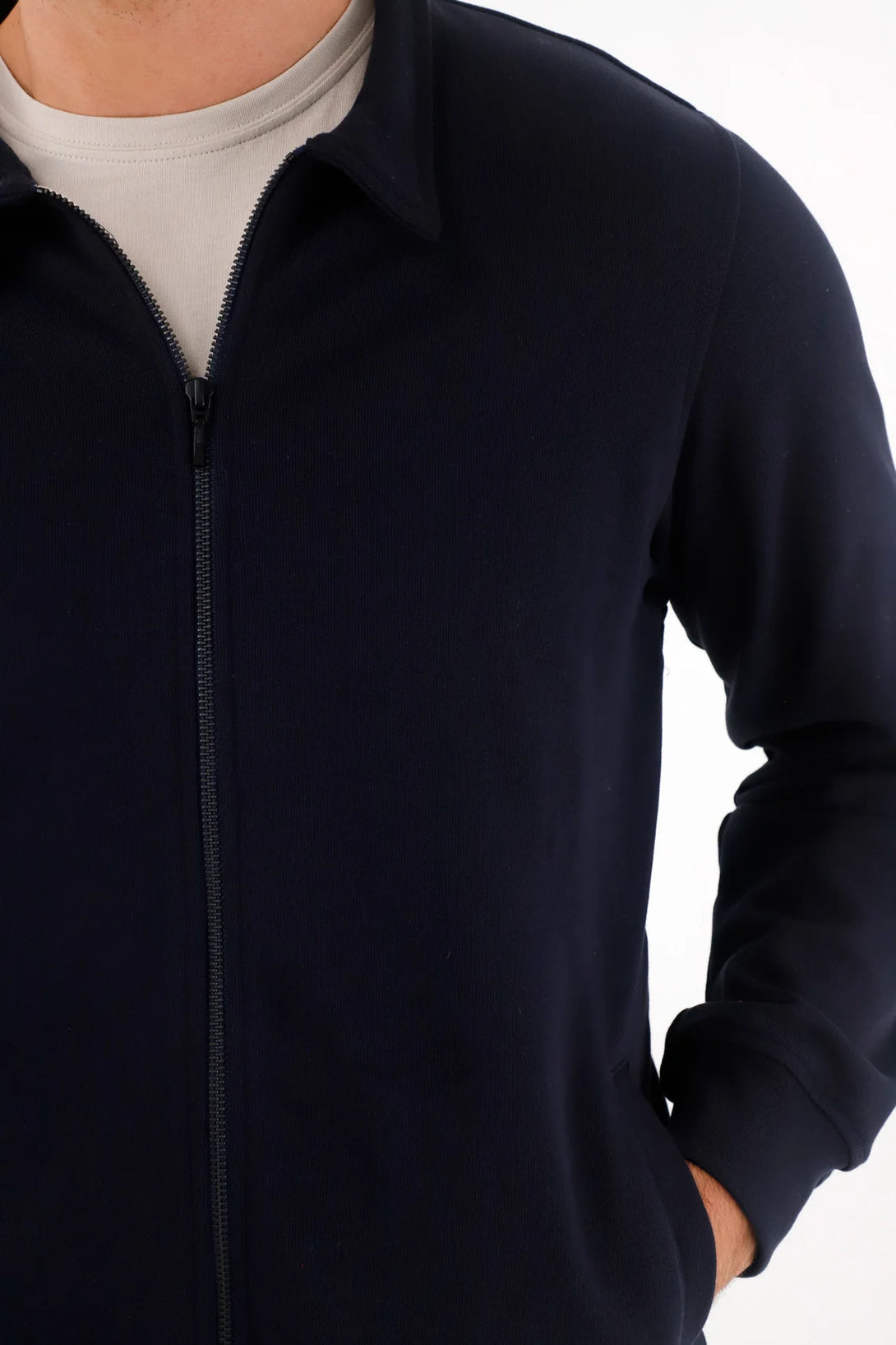 Men's Regular Fit Navy Blue Zip-Up Sweatshirt