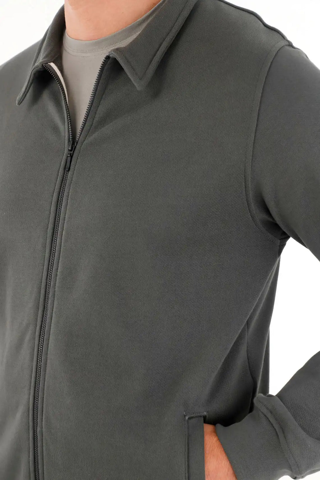 Regular Fit Gray Cotton Sweatshirt for Men with Zipper
