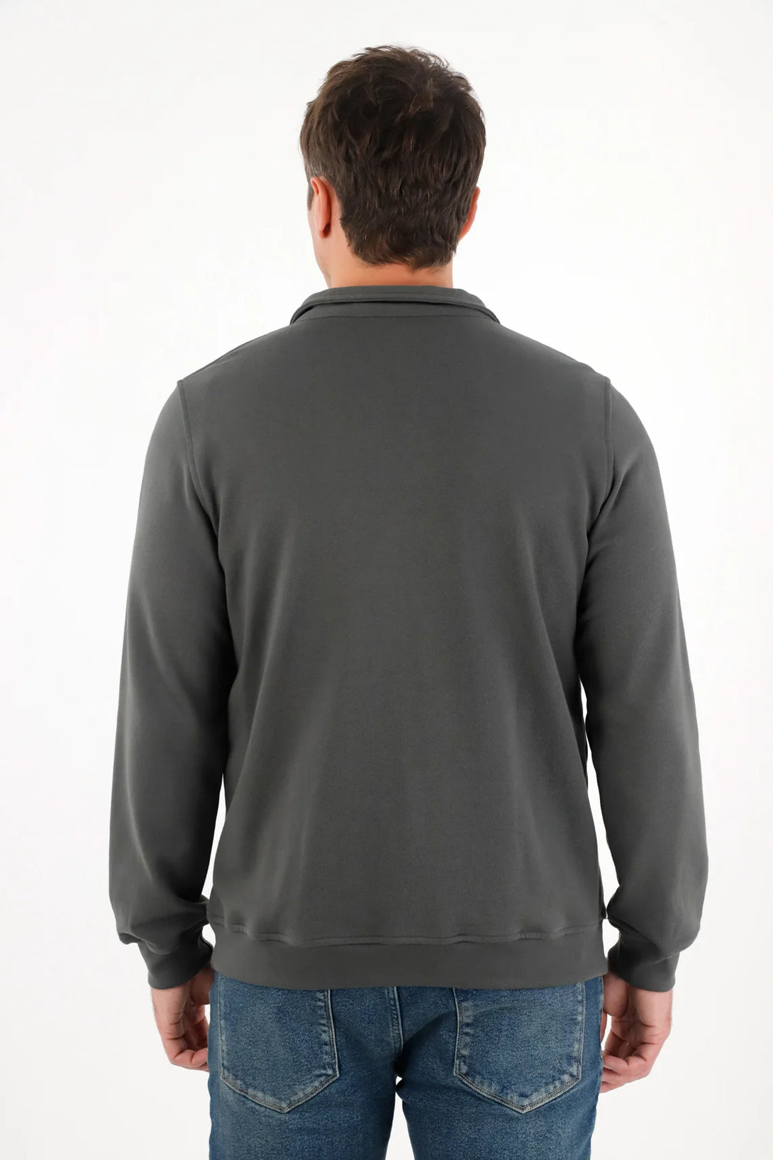 Regular Fit Gray Cotton Sweatshirt for Men with Zipper