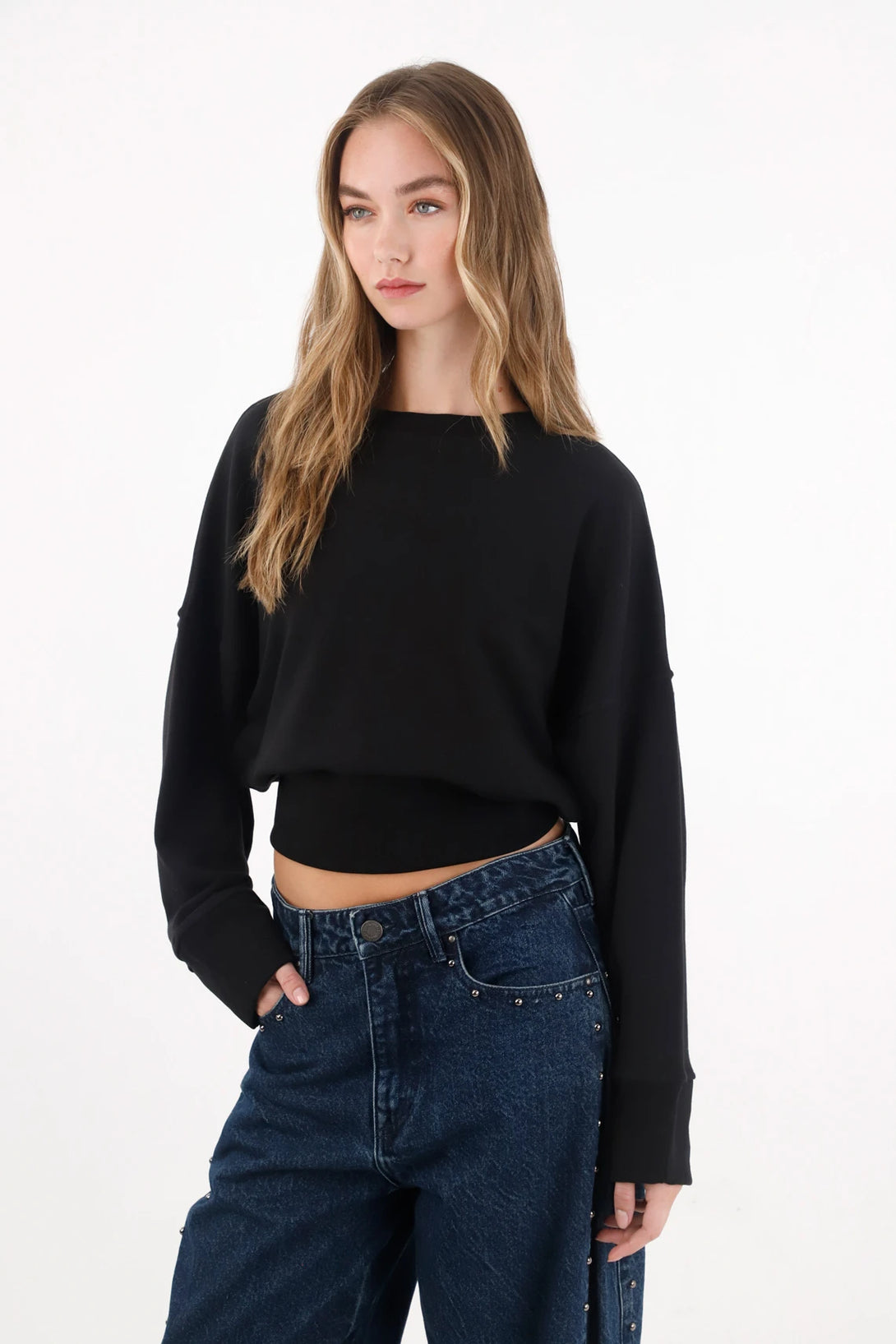 Buzo en tela burda negro para mujer