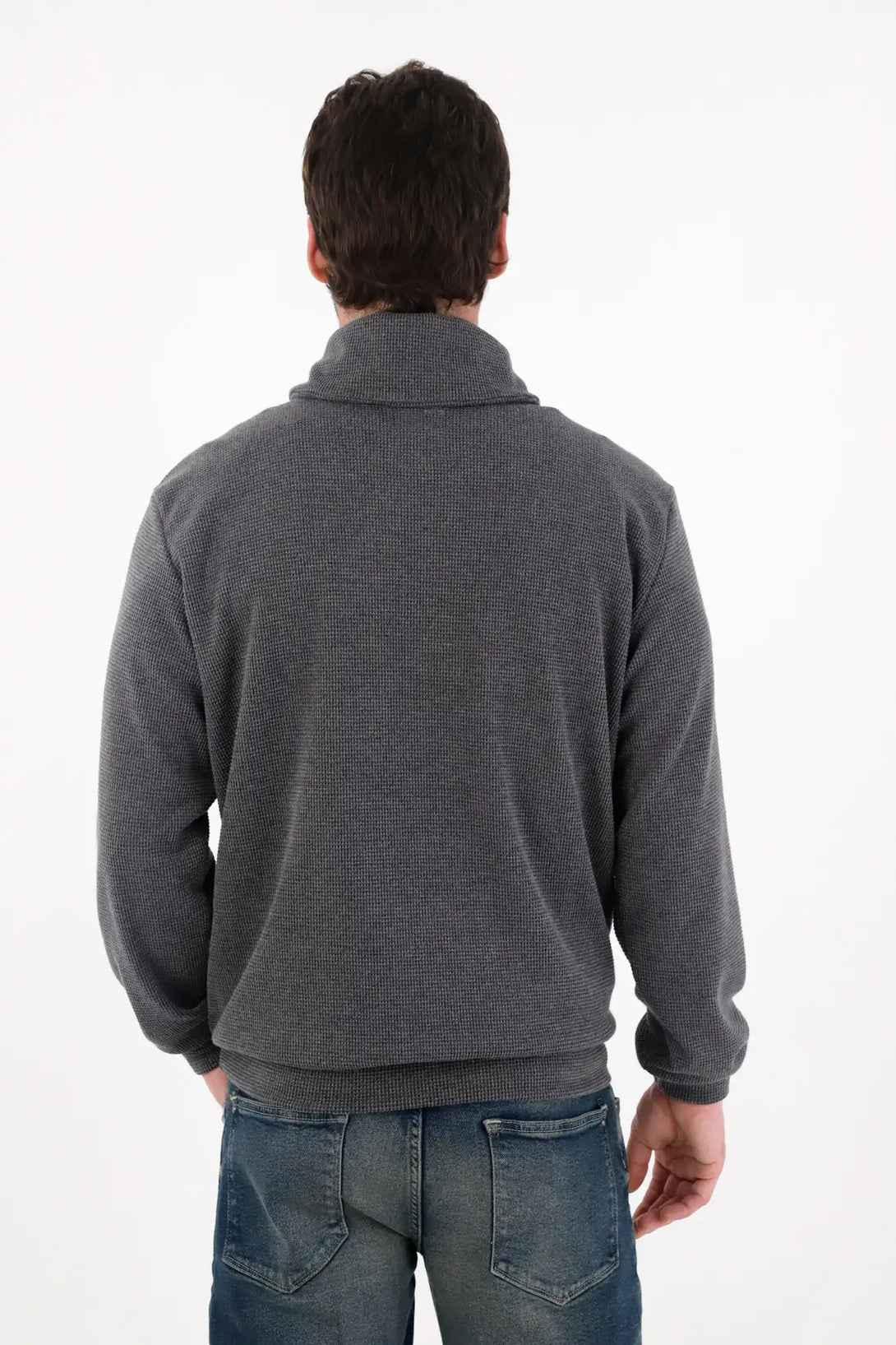 Buzo tejido con cuello cruzado azul para hombre