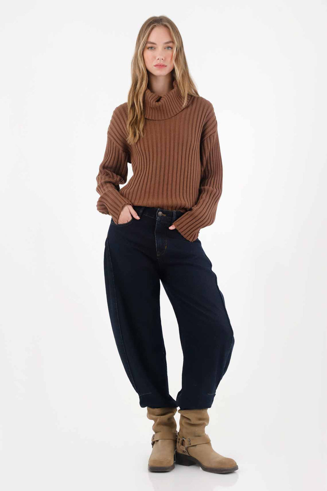 Brown Turtleneck Sweatshirt for Women