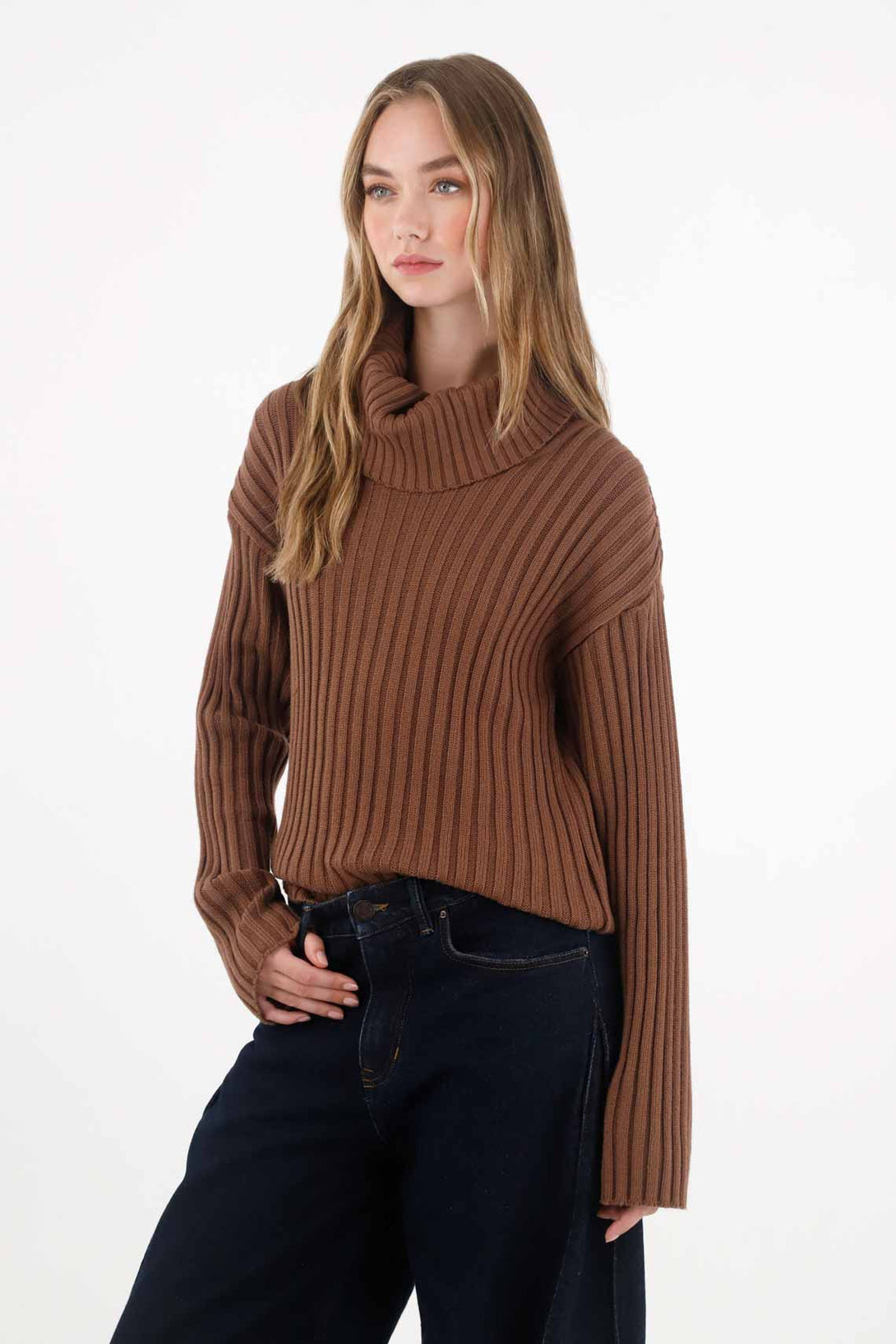 Brown Turtleneck Sweatshirt for Women