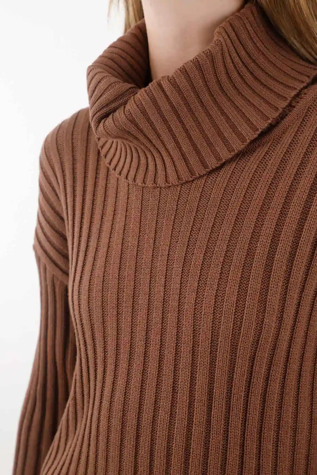 Brown Turtleneck Sweatshirt for Women