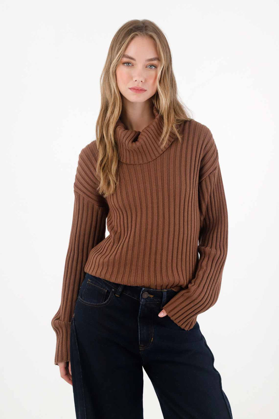 Brown Turtleneck Sweatshirt for Women