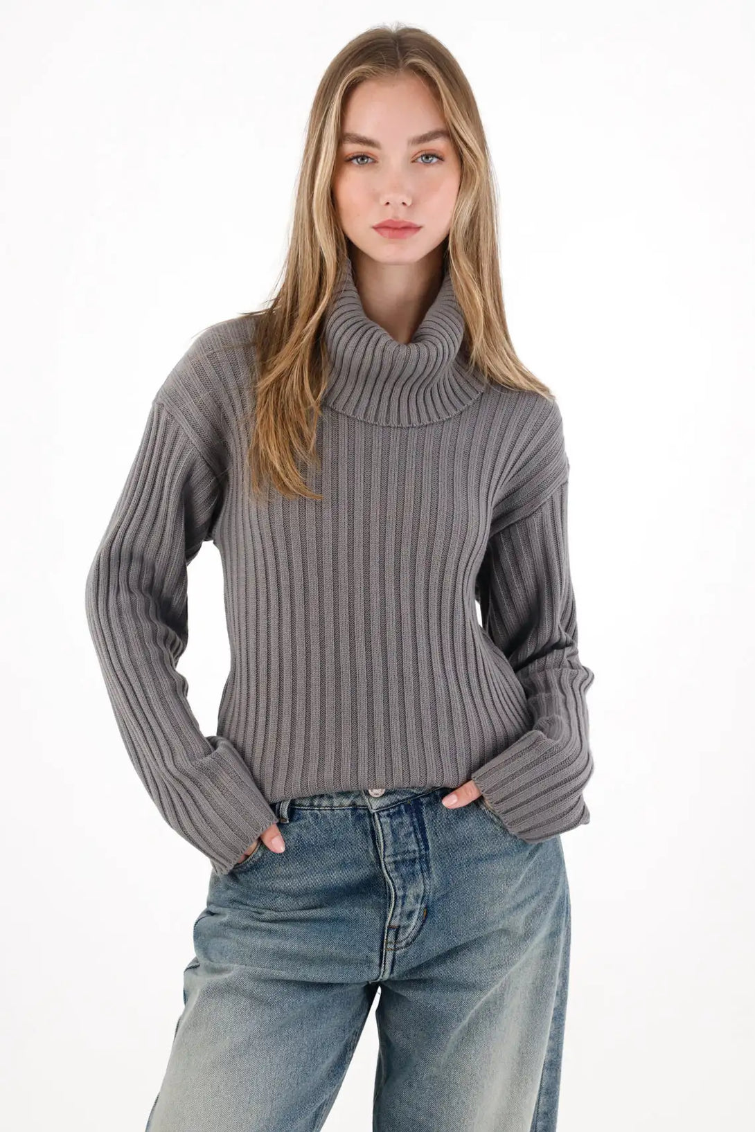 Gray Turtleneck Sweatshirt for Women