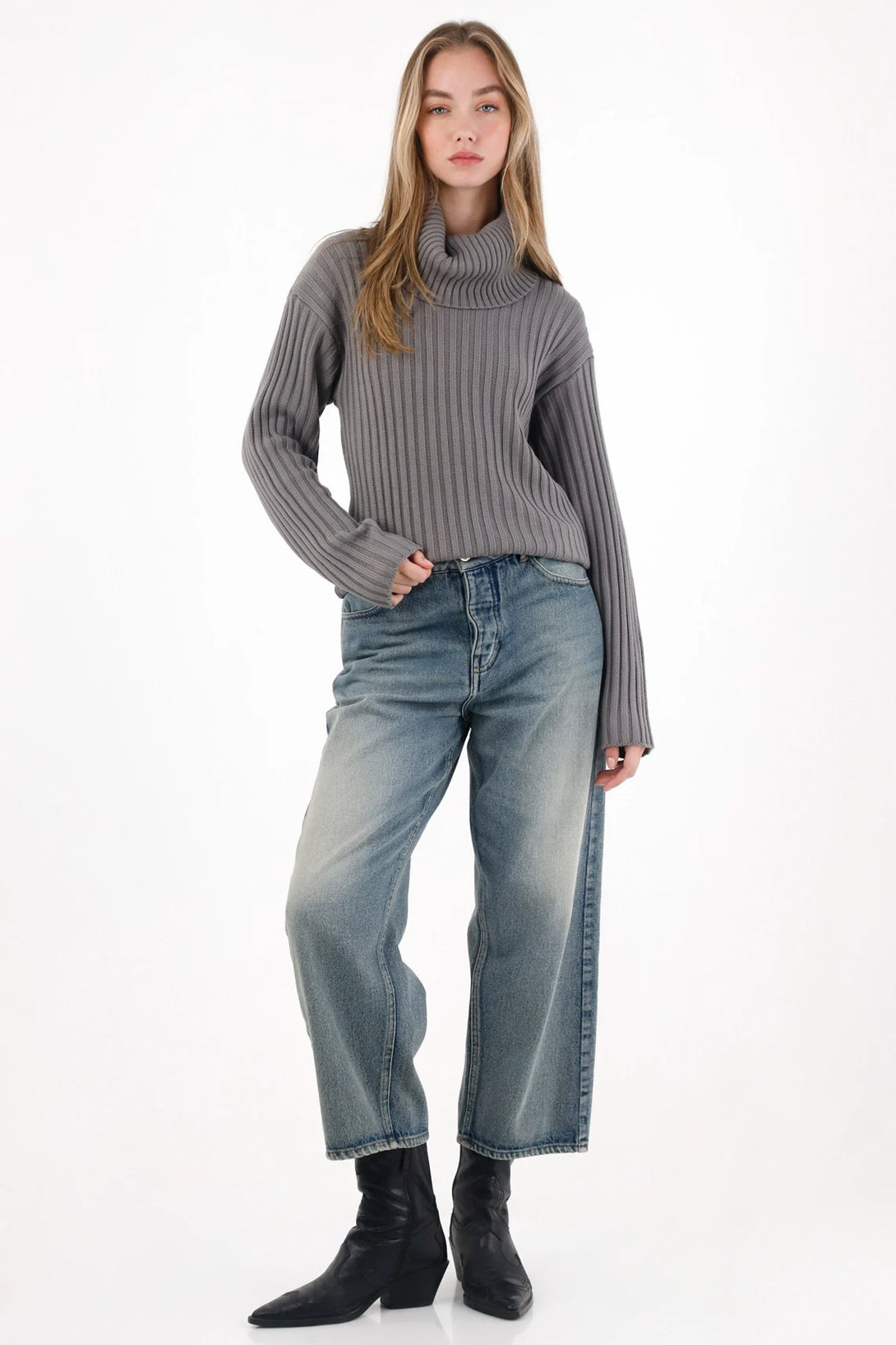 Gray Turtleneck Sweatshirt for Women