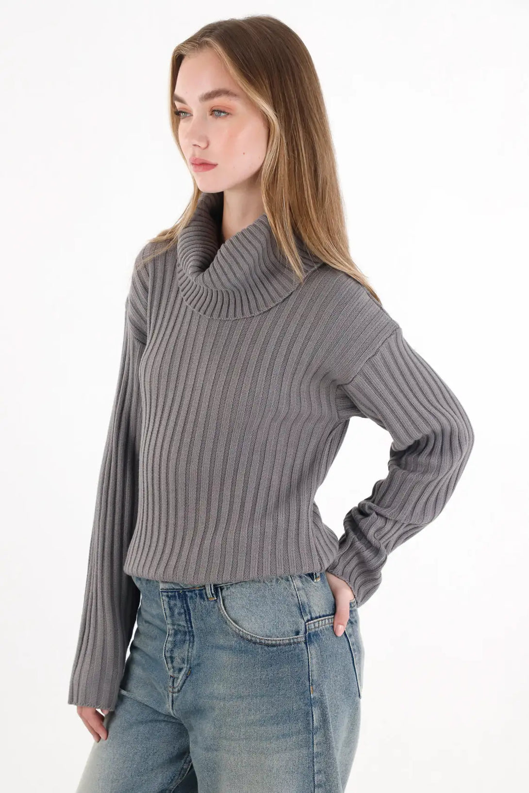 Gray Turtleneck Sweatshirt for Women
