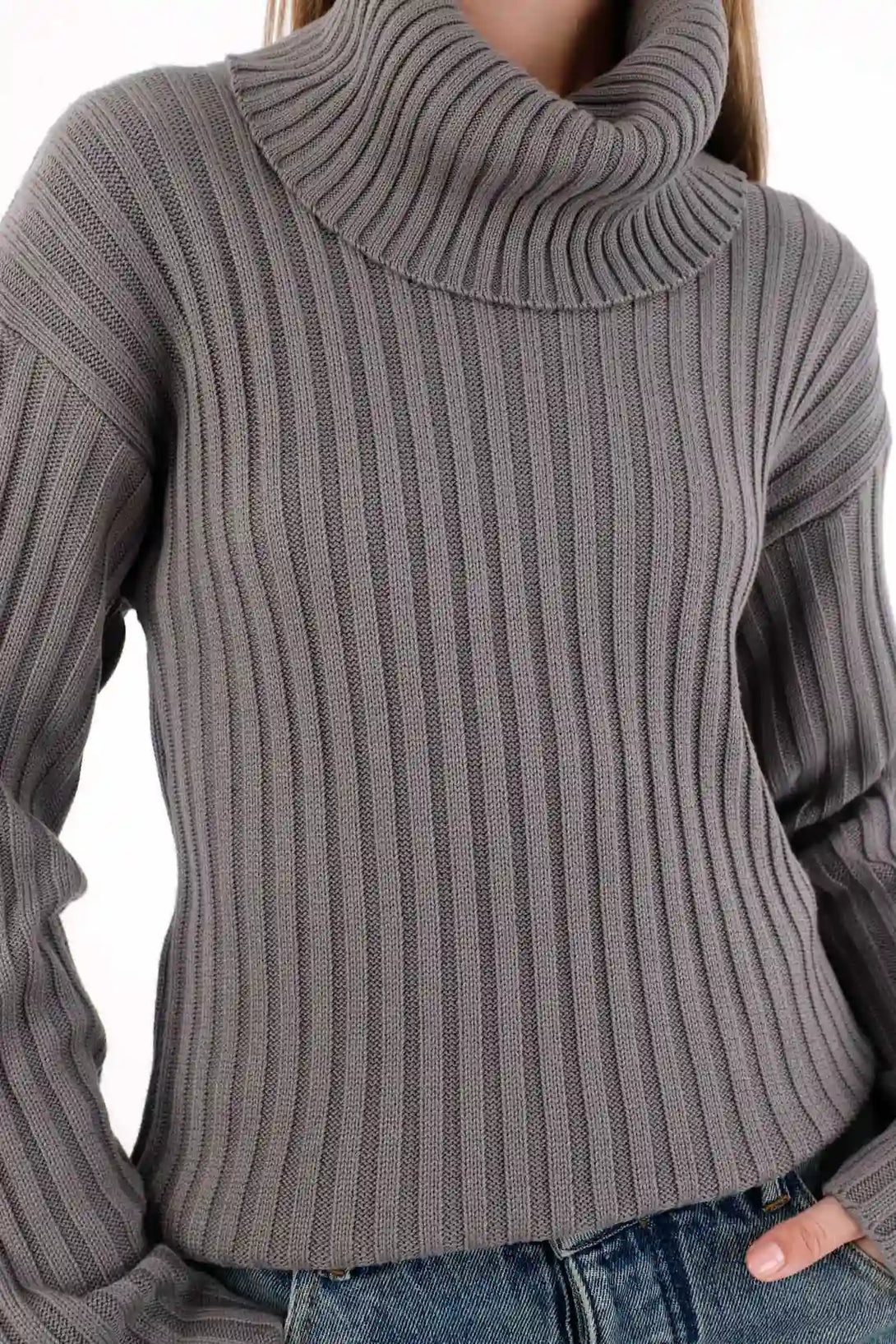 Gray Turtleneck Sweatshirt for Women