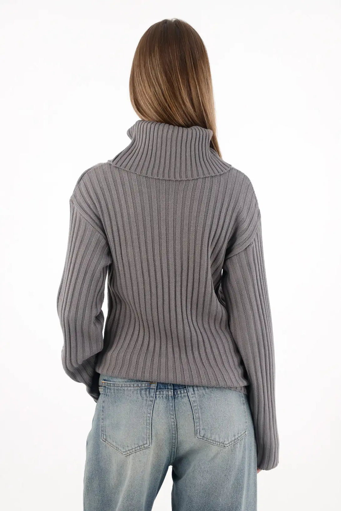 Gray Turtleneck Sweatshirt for Women
