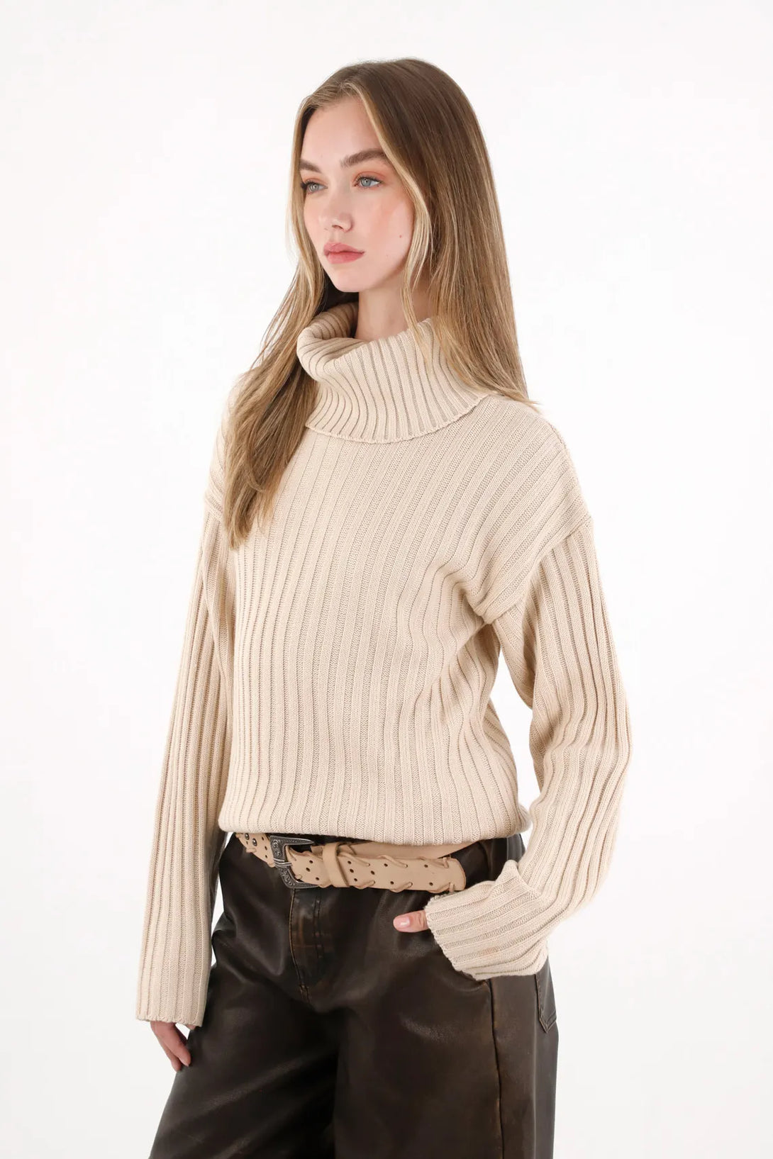 Cream High Neck Sweatshirt for Women