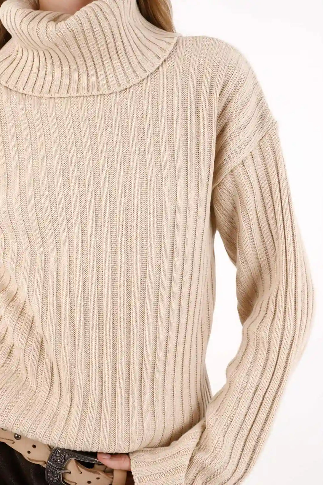 Cream High Neck Sweatshirt for Women