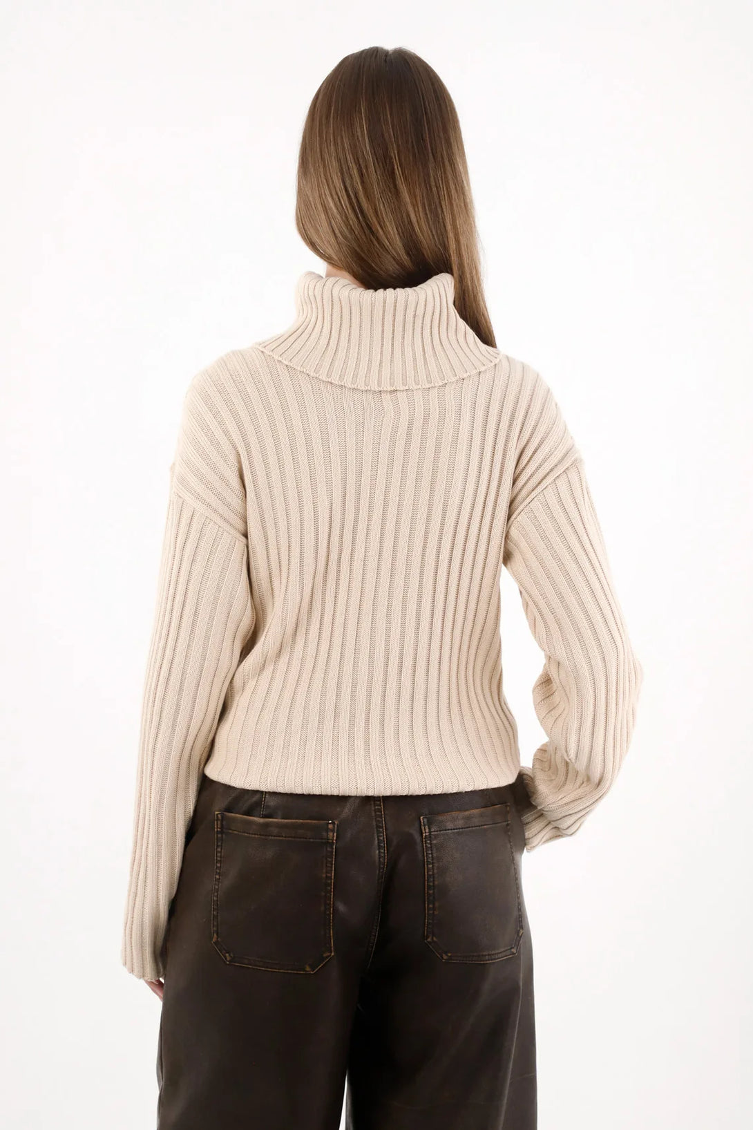 Cream High Neck Sweatshirt for Women