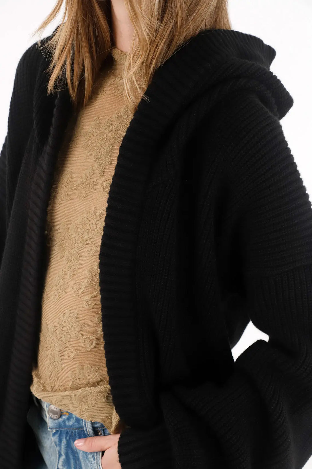 Cárdigan largo tejido negro para mujer