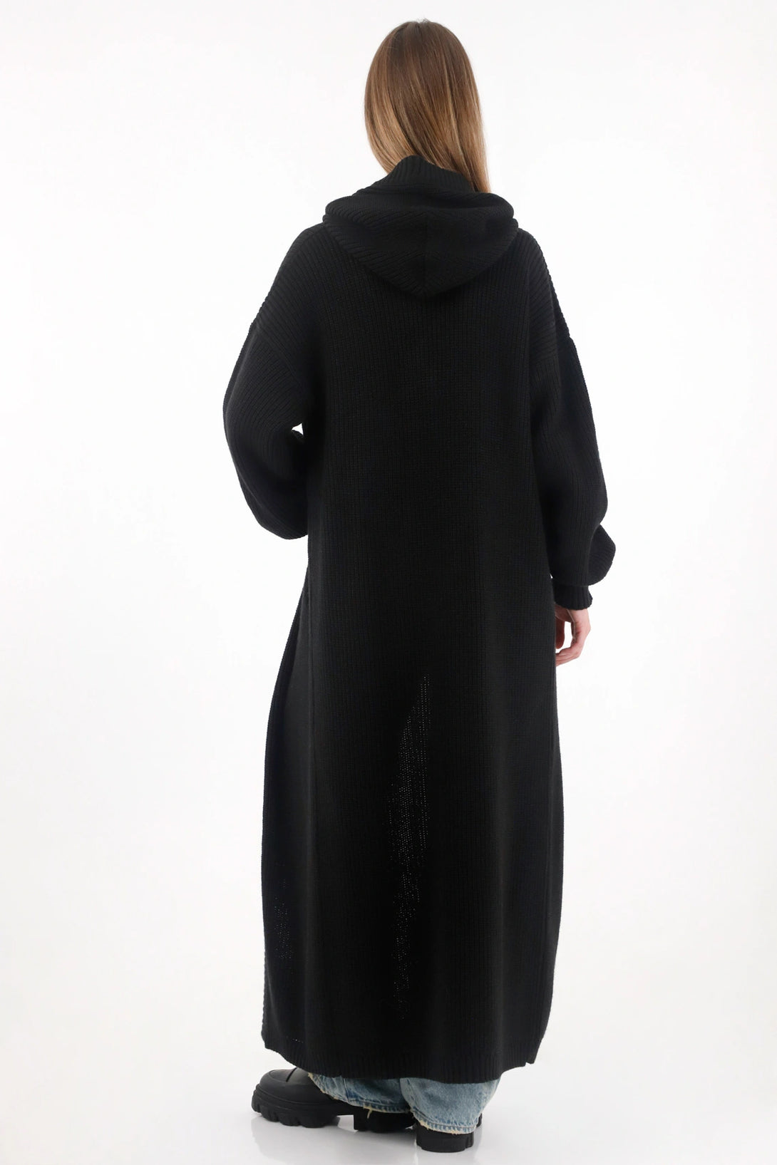 Cárdigan largo tejido negro para mujer