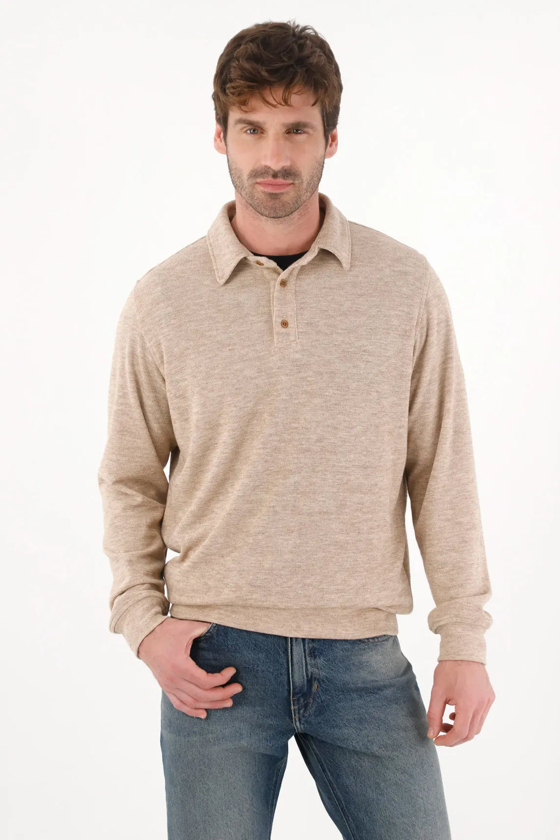 Buzo con cuello polo crudo para hombre
