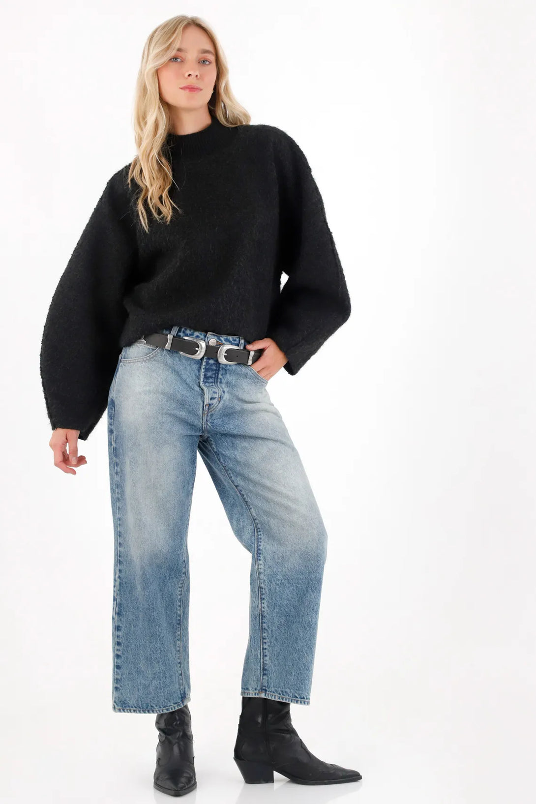 Black Soft Textured Sweatshirt for Women