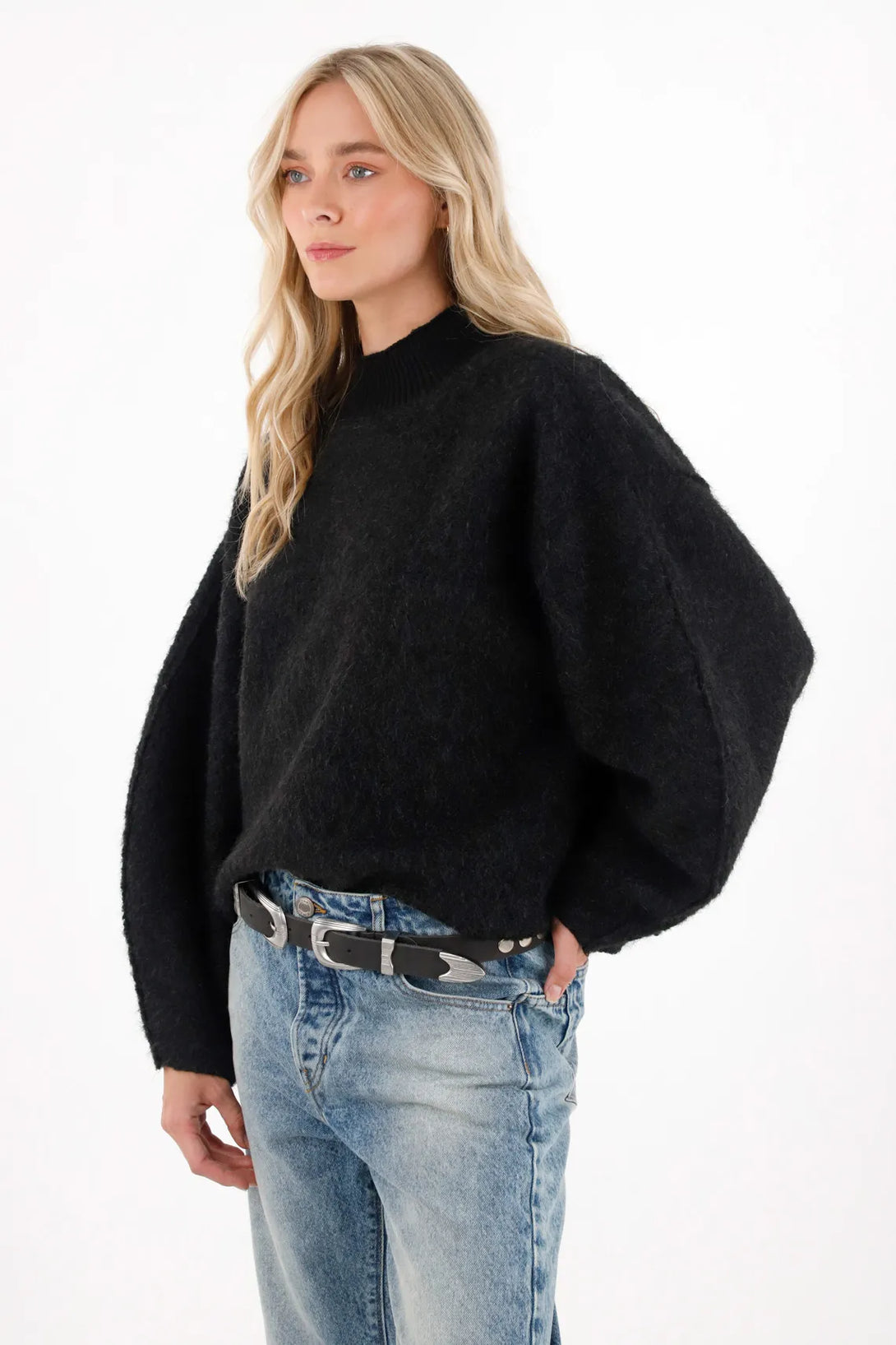 Black Soft Textured Sweatshirt for Women