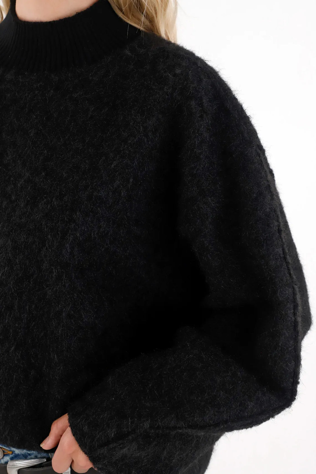 Black Soft Textured Sweatshirt for Women