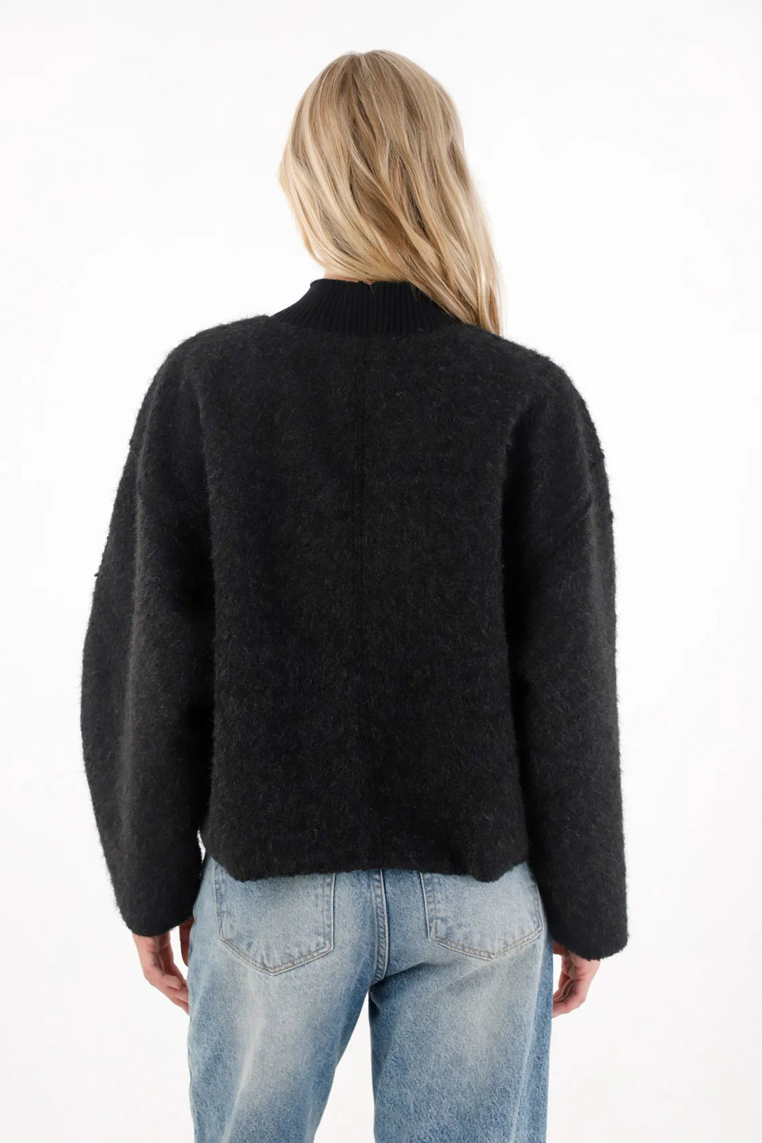 Black Soft Textured Sweatshirt for Women