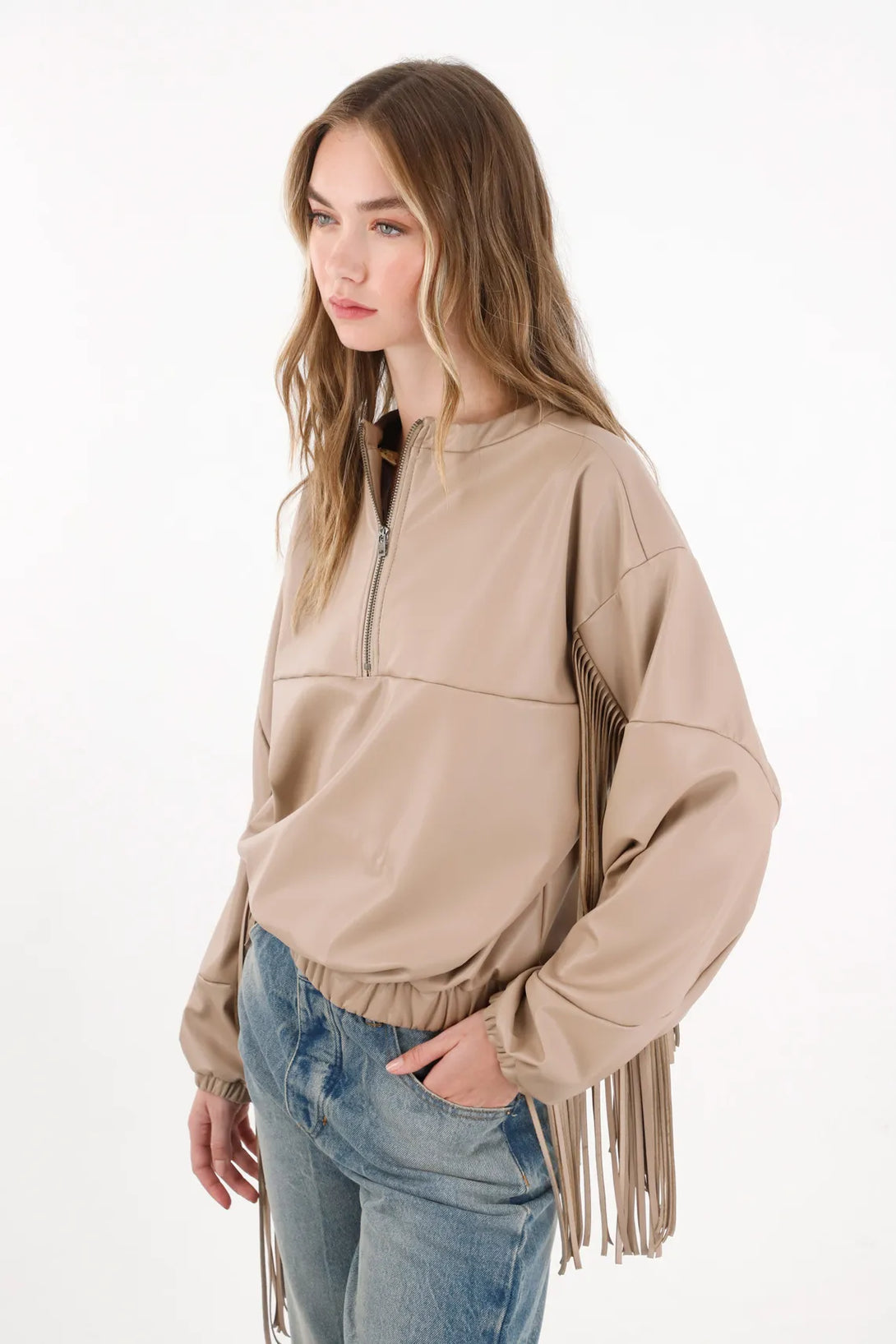 Brown Fringe Sweatshirt for Women