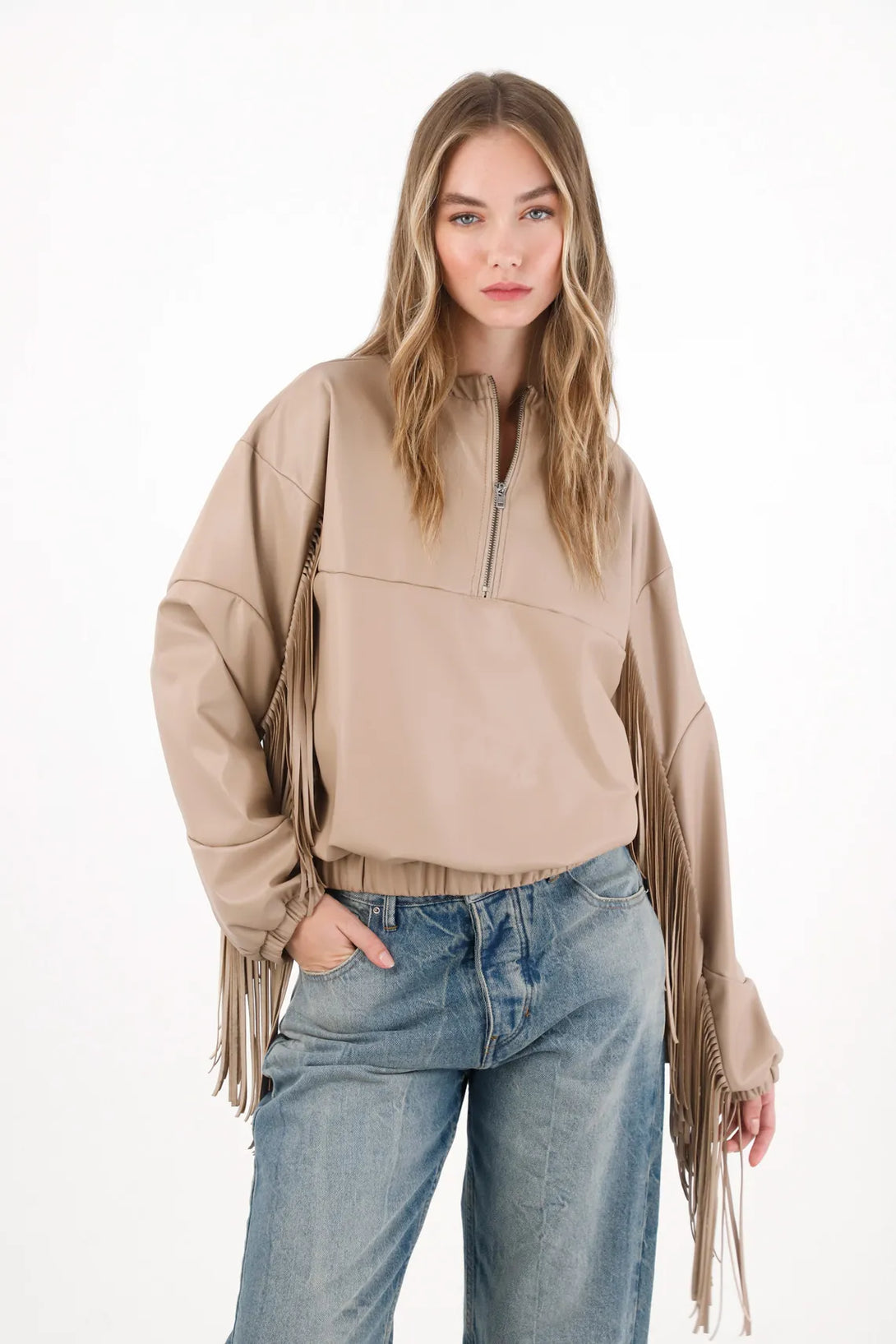 Brown Fringe Sweatshirt for Women