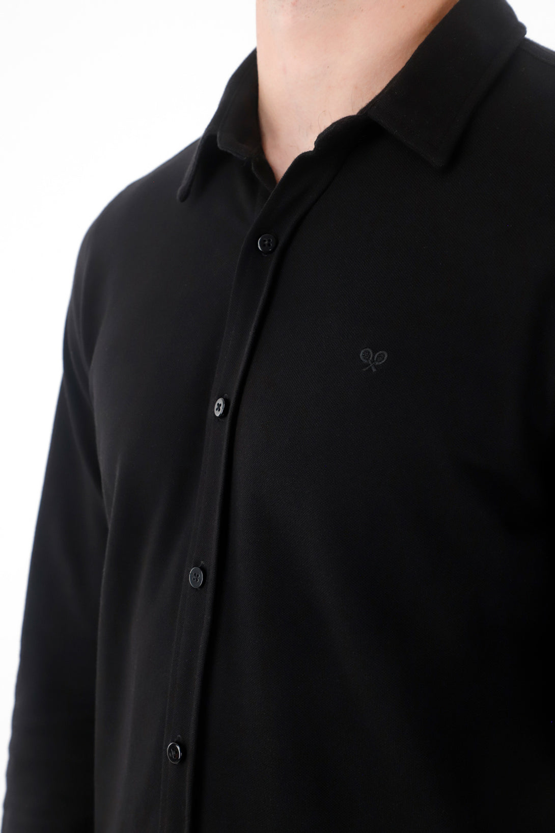 Camisa clásica en tejido de punto negra para hombre