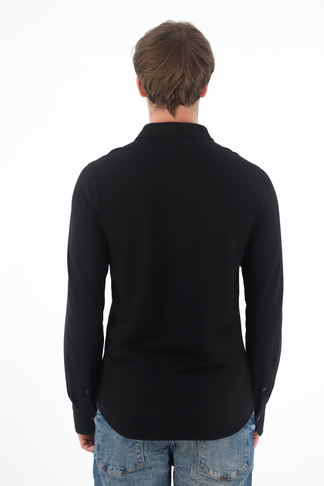 Camisa clásica en tejido de punto negra para hombre