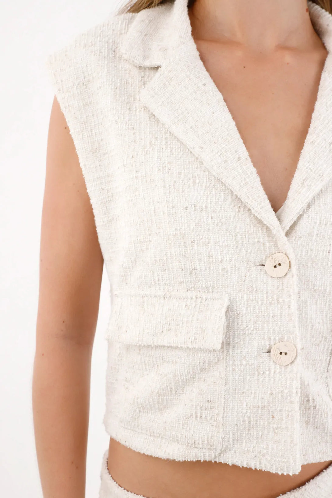 Tweed Vest with White Tailored Collar for Women