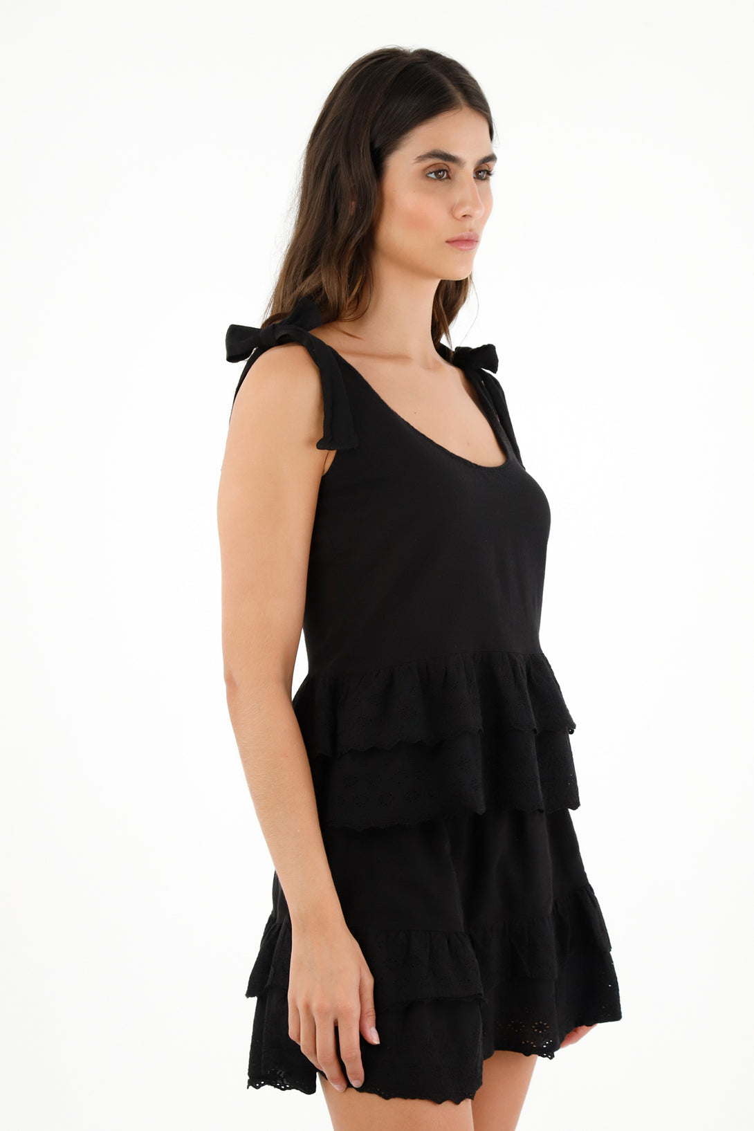 Women's Black Ruffled Strap Top