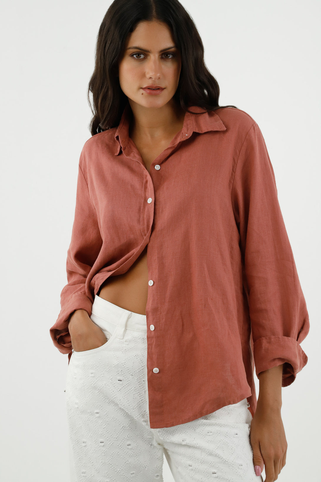 Camisa manga larga naranja para mujer