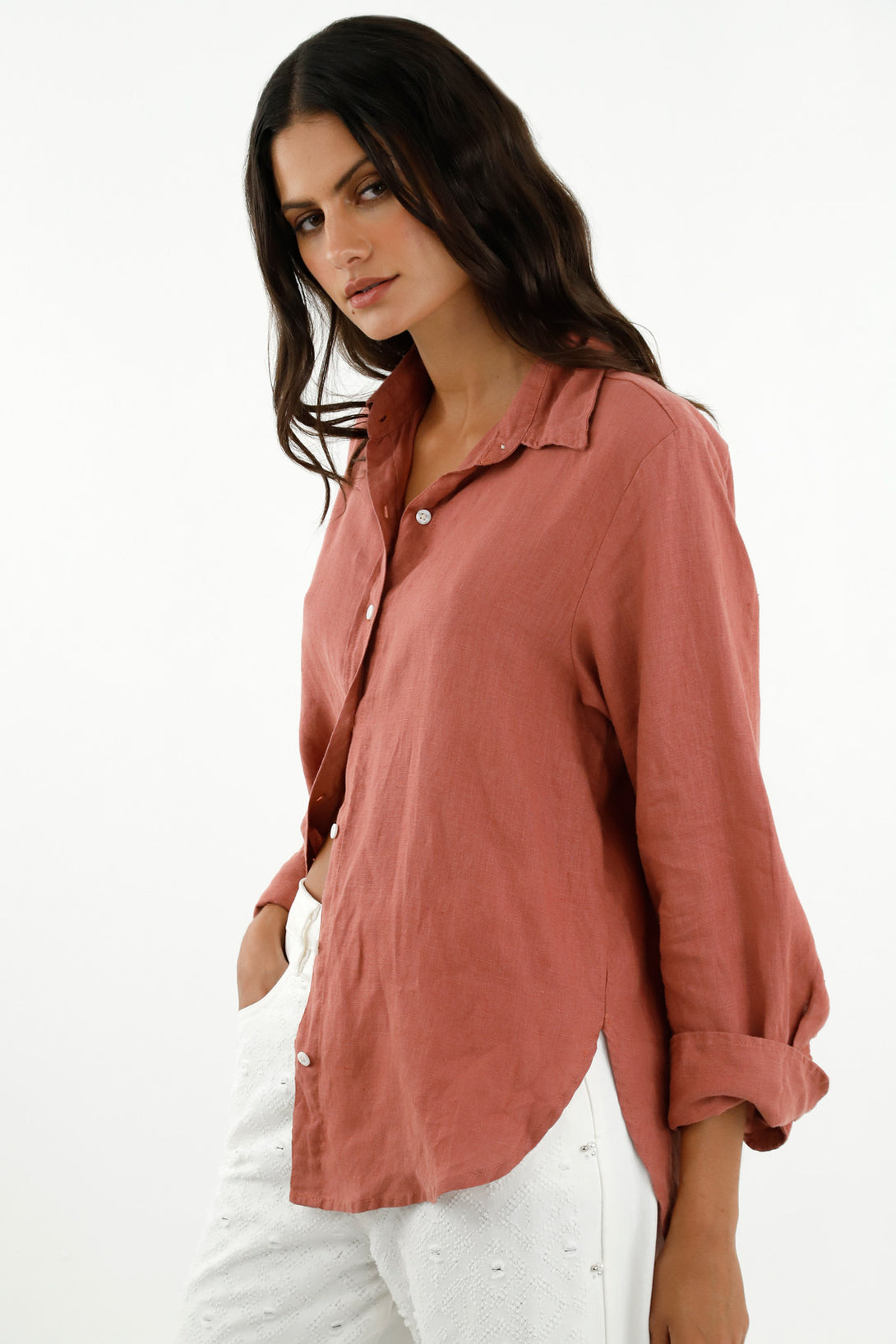 Camisa manga larga naranja para mujer