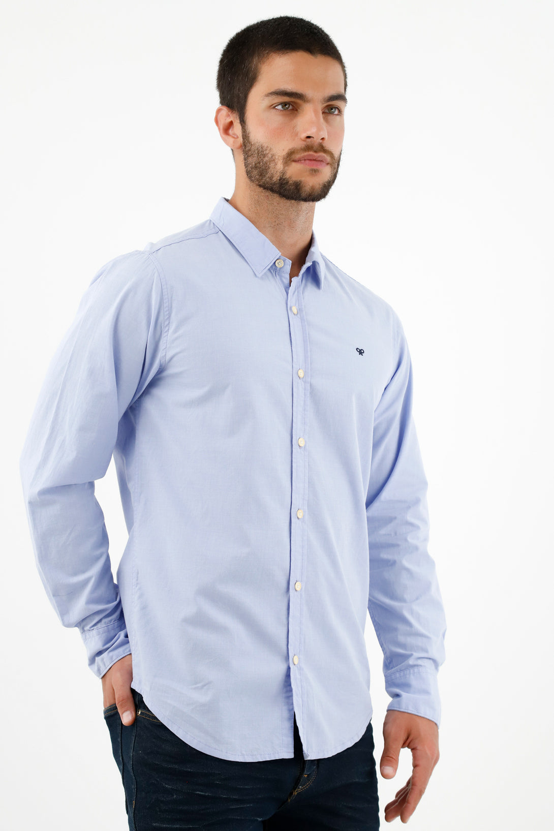 Camisa de botones azul para hombre