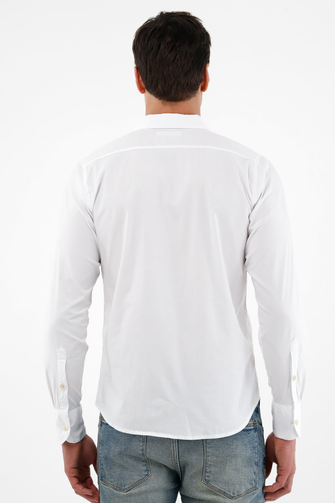Men's White Long-Sleeve Shirt with Embroidered Racket