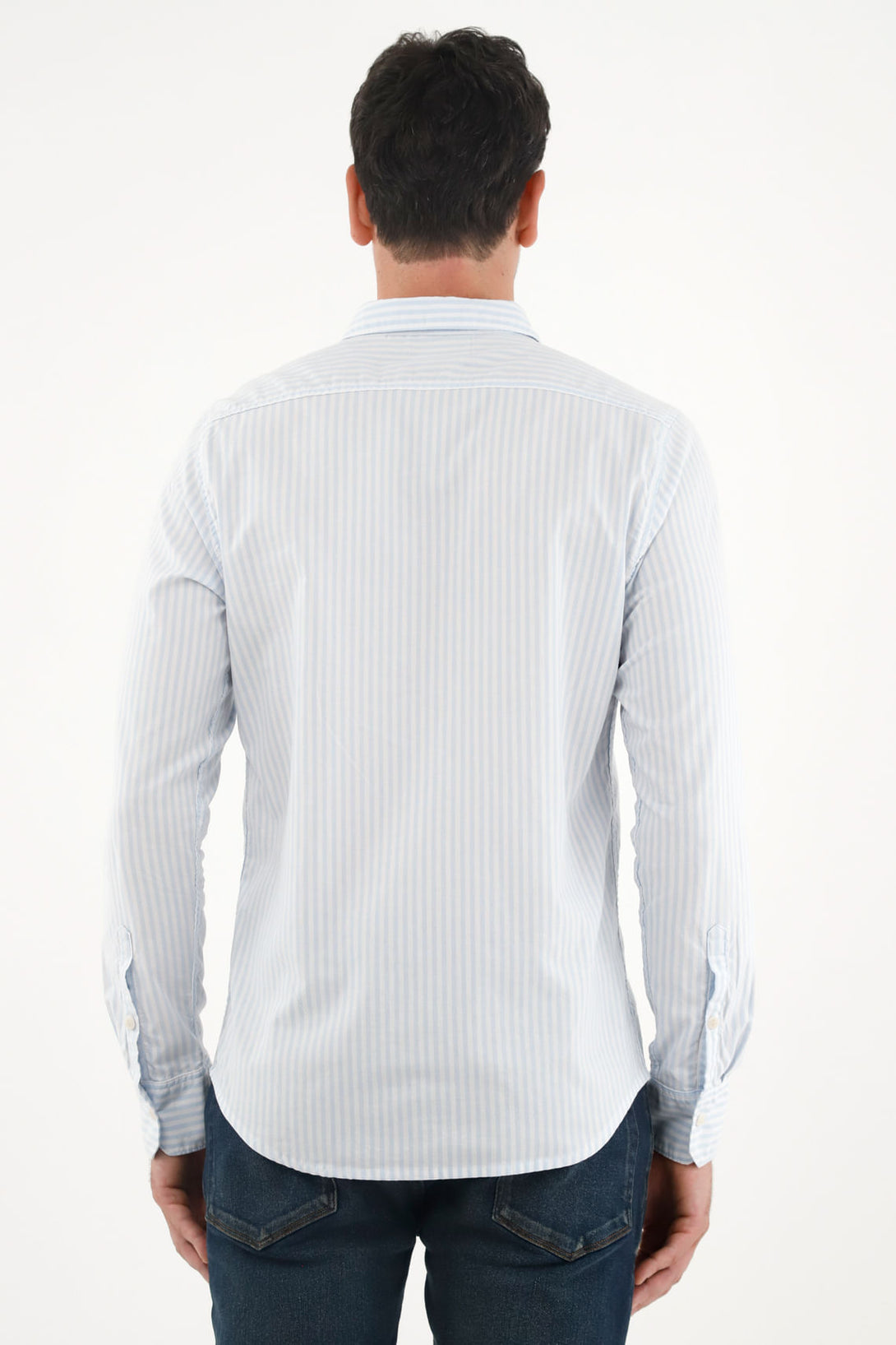 Camisa azul de rayas preteñidas para hombre