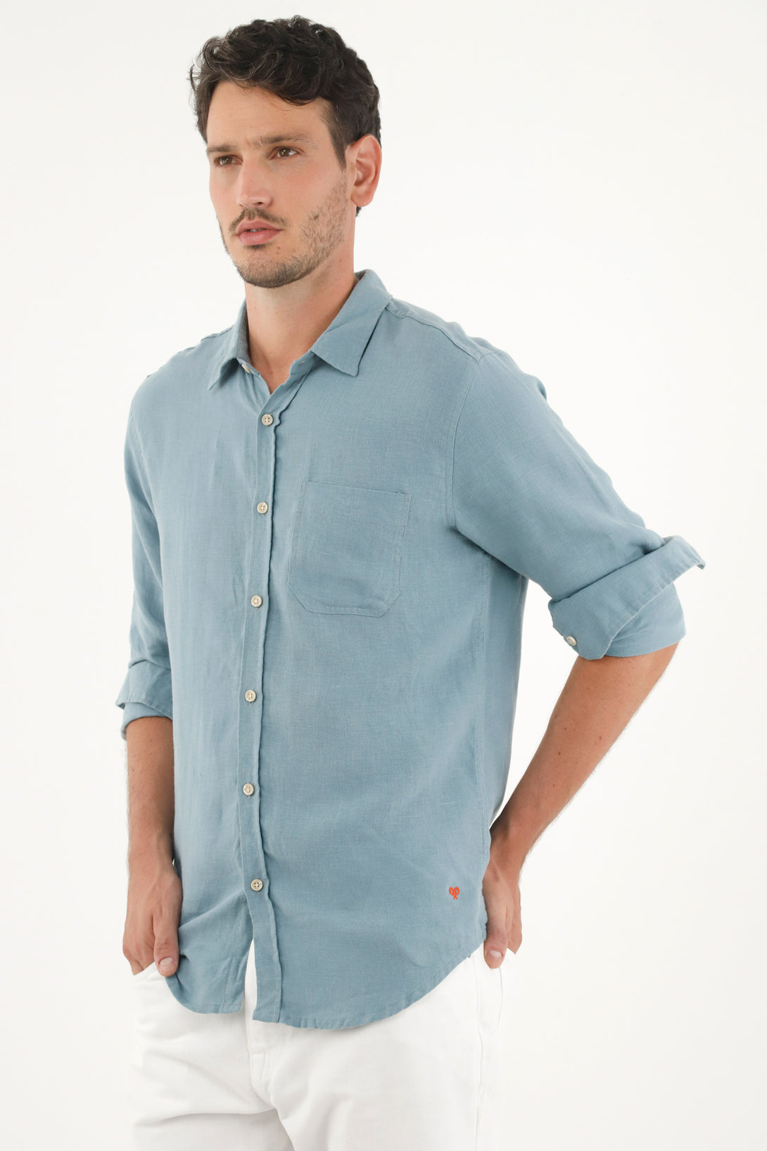 Men's Blue 100% Linen Shirt