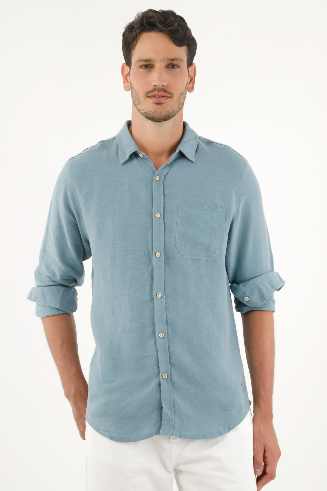 Men's Blue 100% Linen Shirt