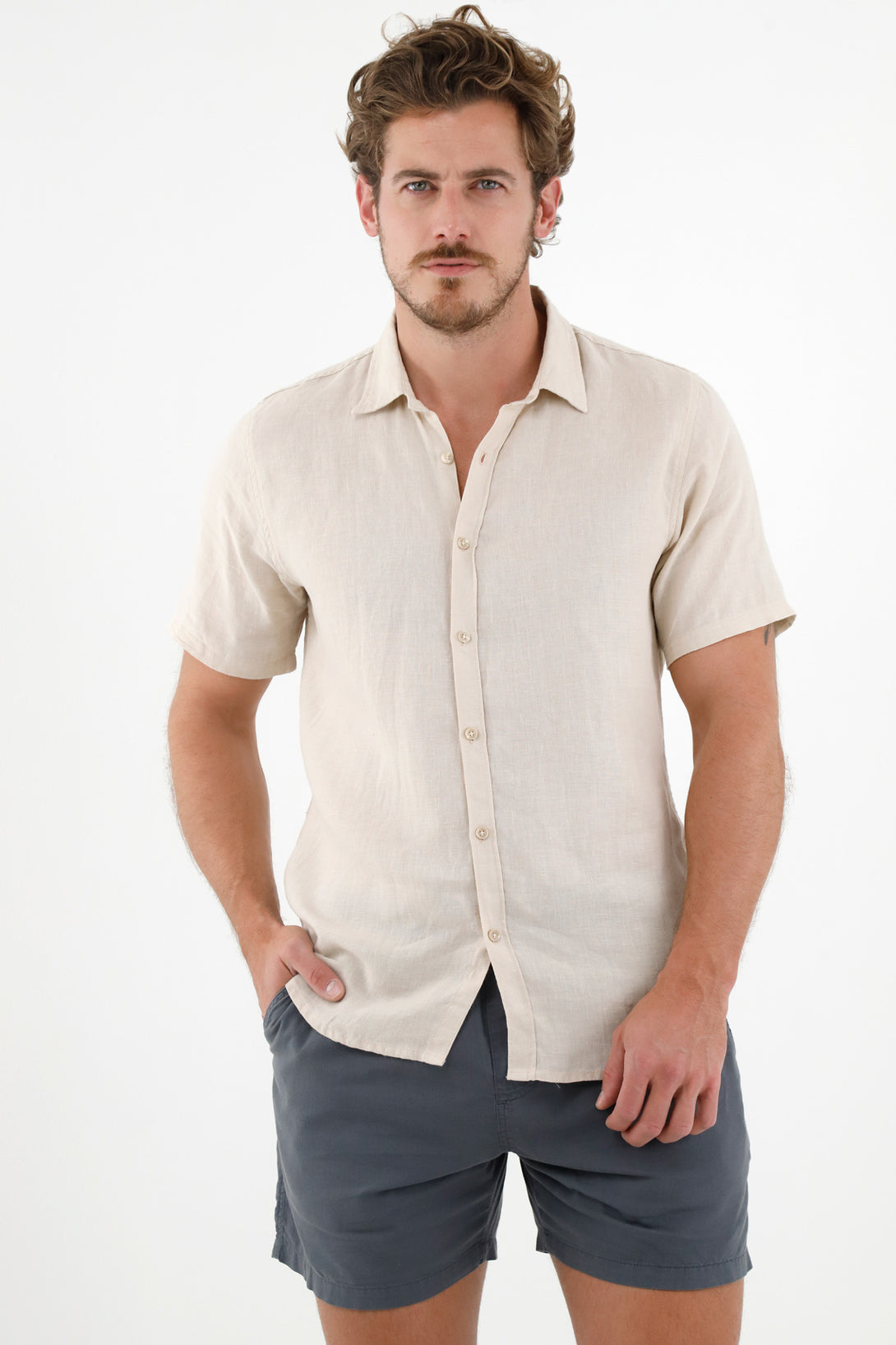 Men's Ecru 100% Linen Shirt