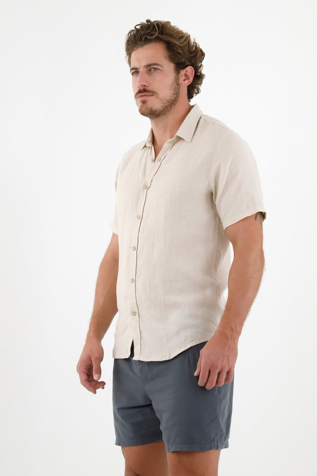 Men's Ecru 100% Linen Shirt