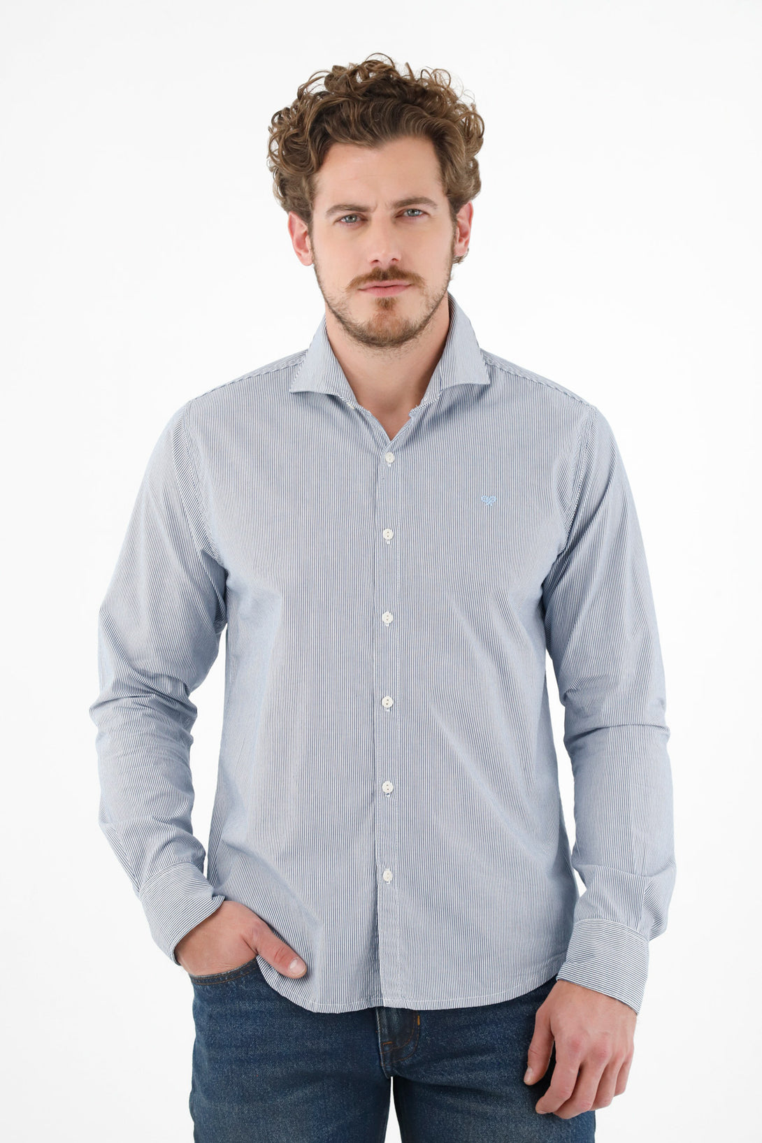 Men's Blue French Collar Shirt