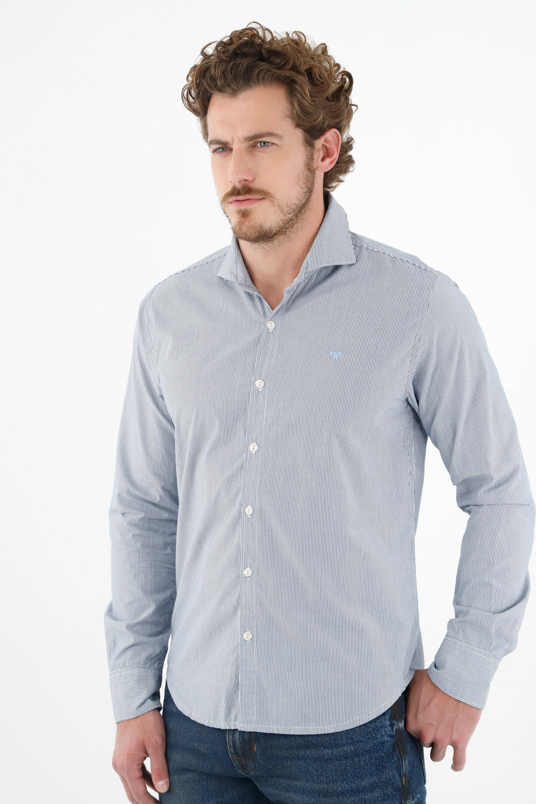 Men's Blue French Collar Shirt