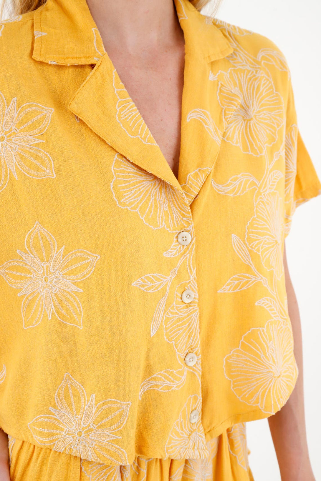 Women's Yellow Shirt with Floral Embroidery