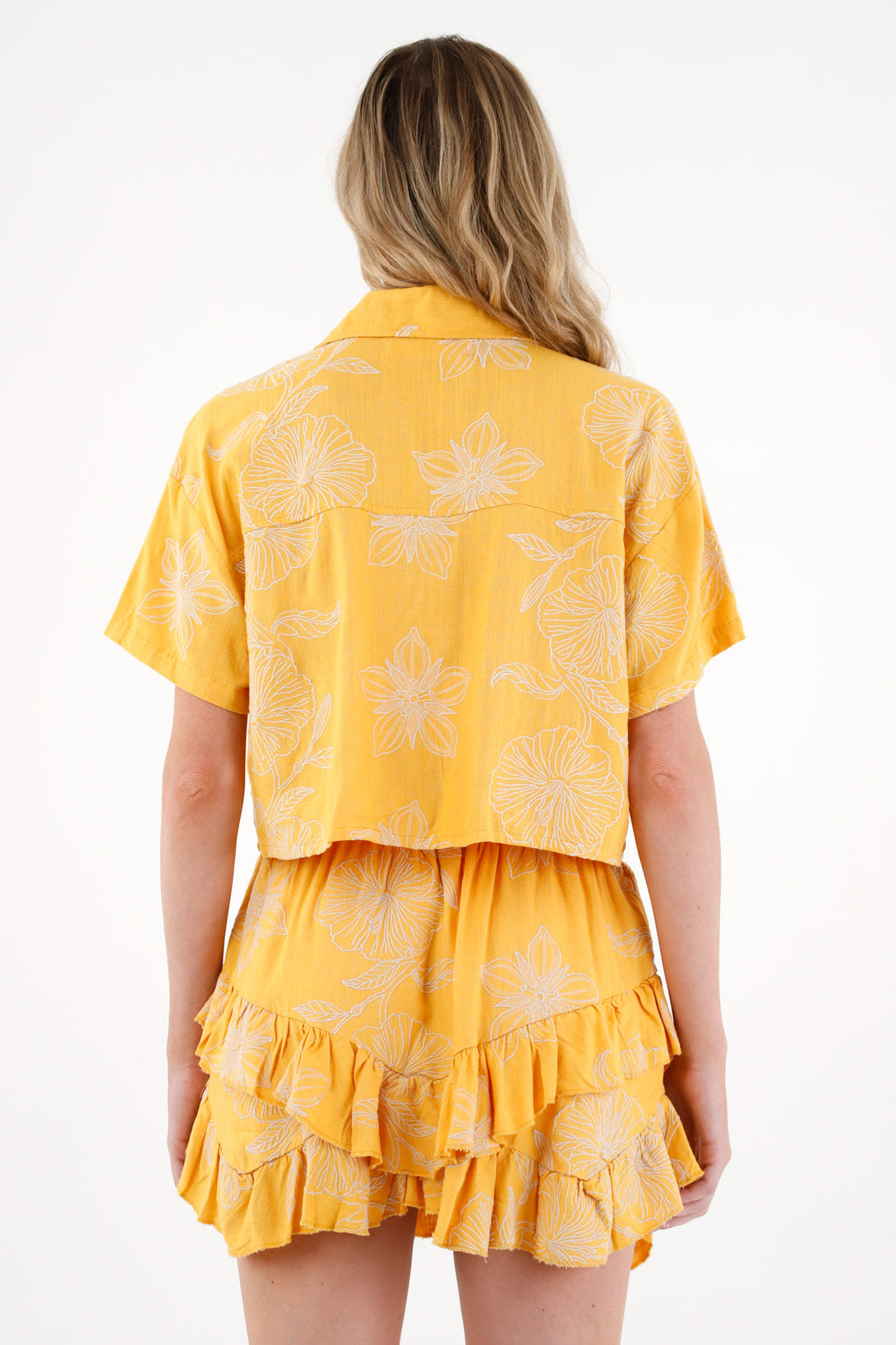 Women's Yellow Shirt with Floral Embroidery