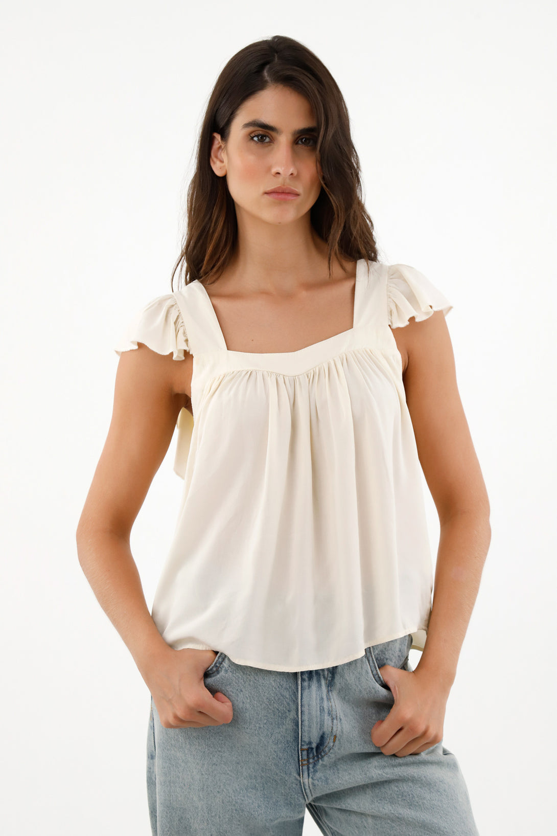 Women's Off-White Straight Neck Chalis Shirt