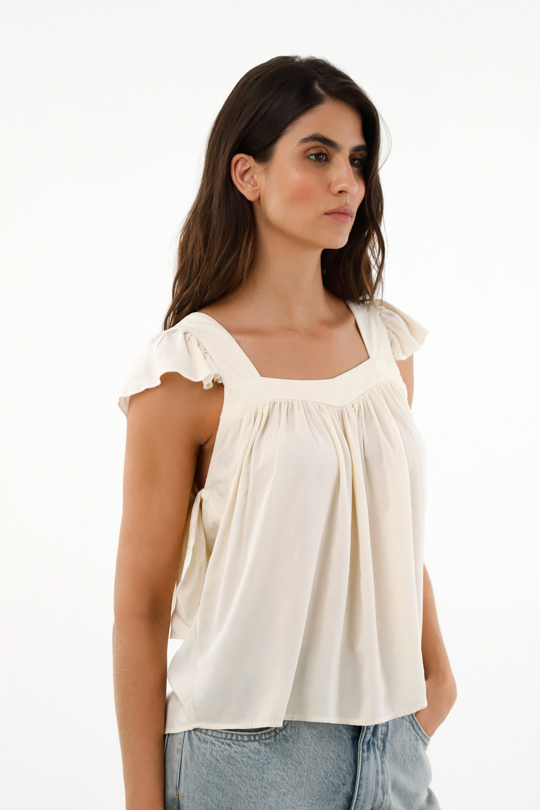 Women's Off-White Straight Neck Chalis Shirt