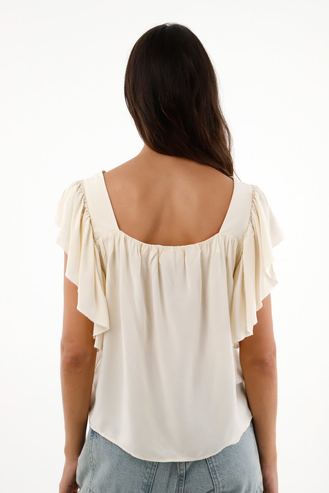 Women's Off-White Straight Neck Chalis Shirt