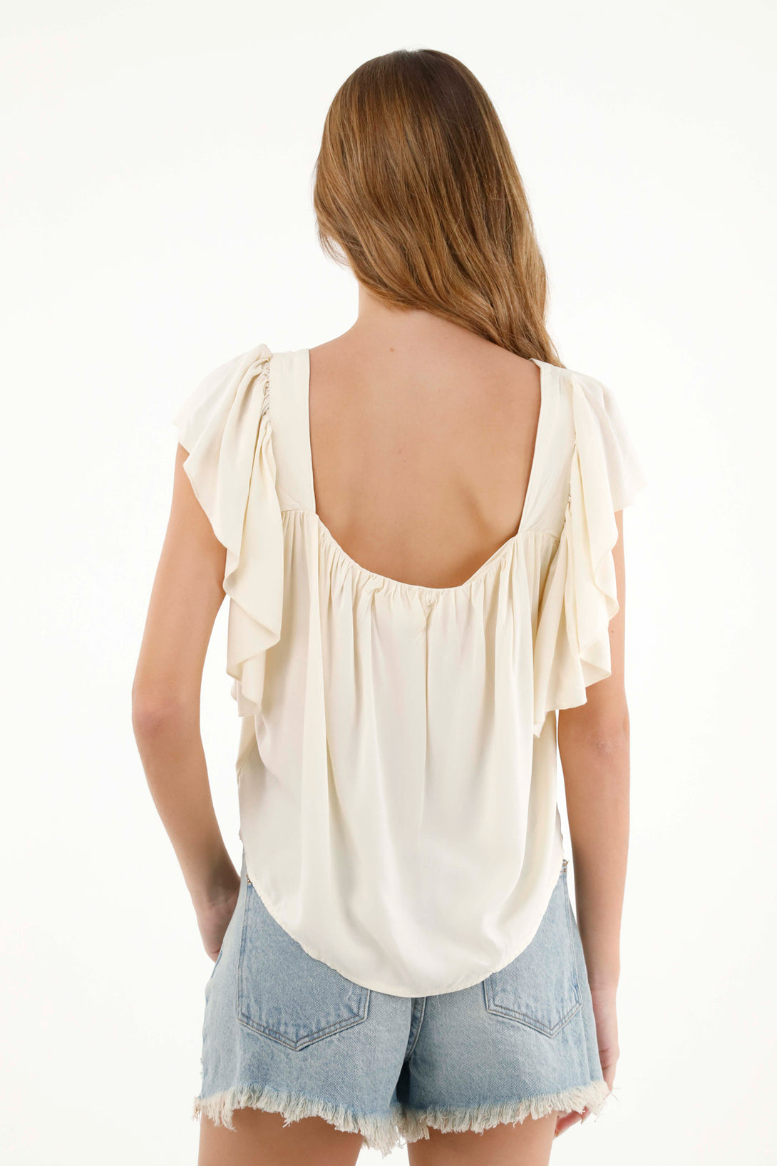 Women's Beige Straight Neck Chalis Shirt