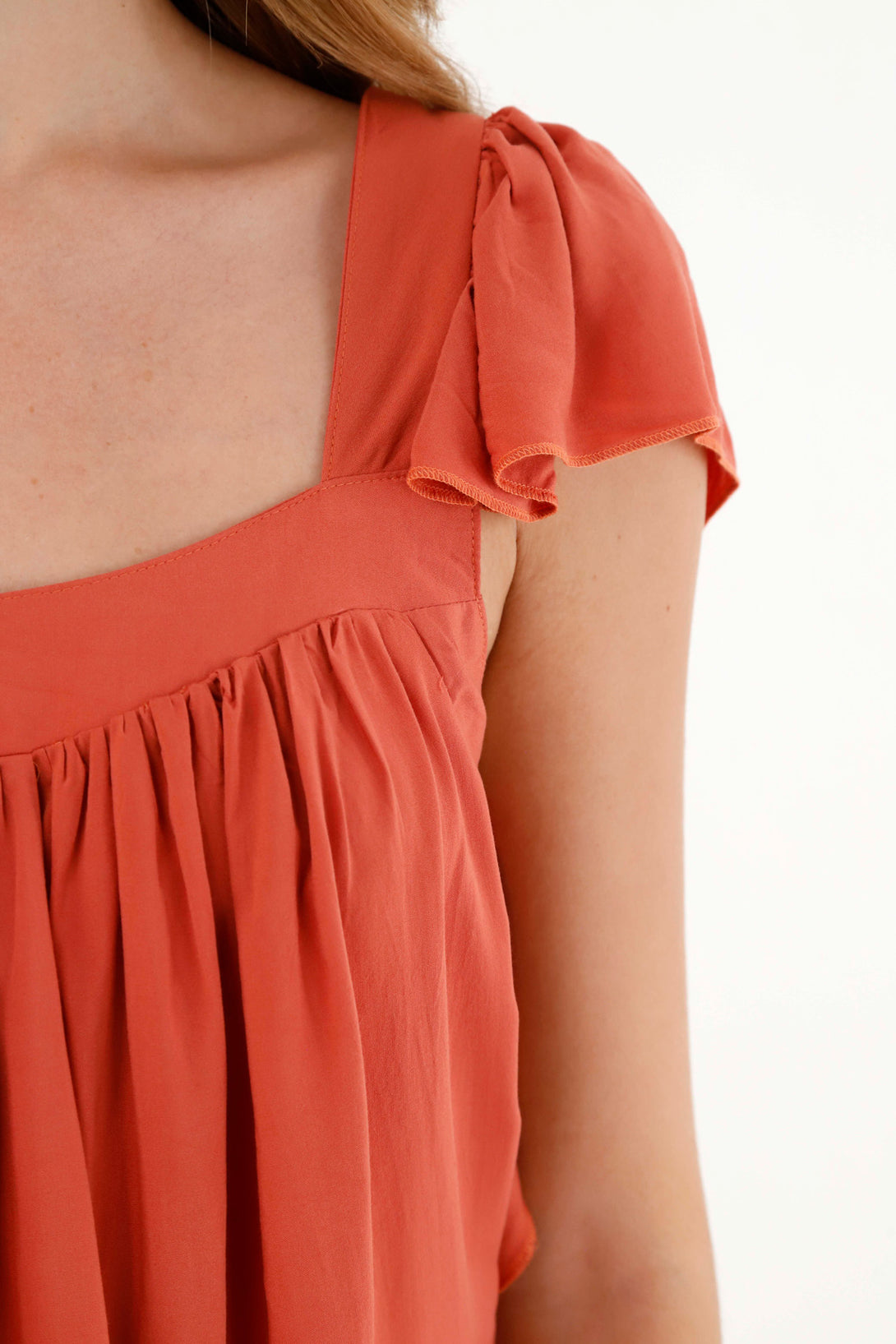 Women's Orange Straight Neck Chalis Shirt