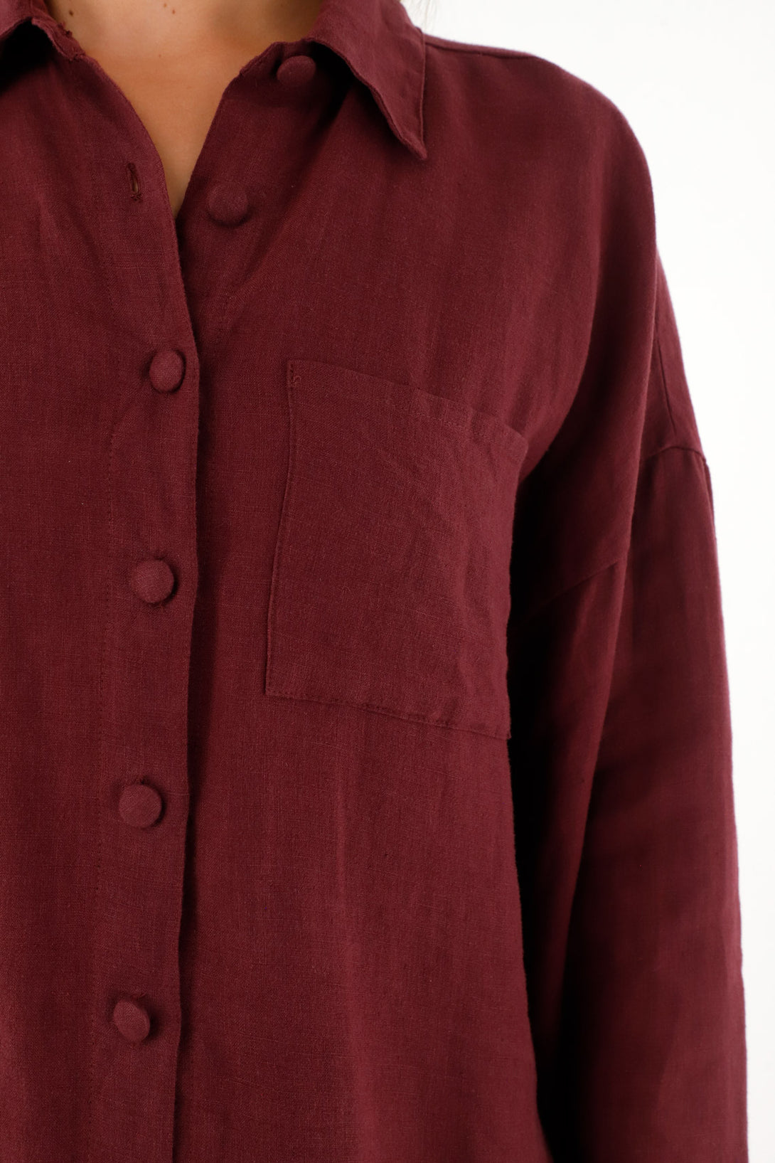 Women's Long Red 100% Linen Blouse
